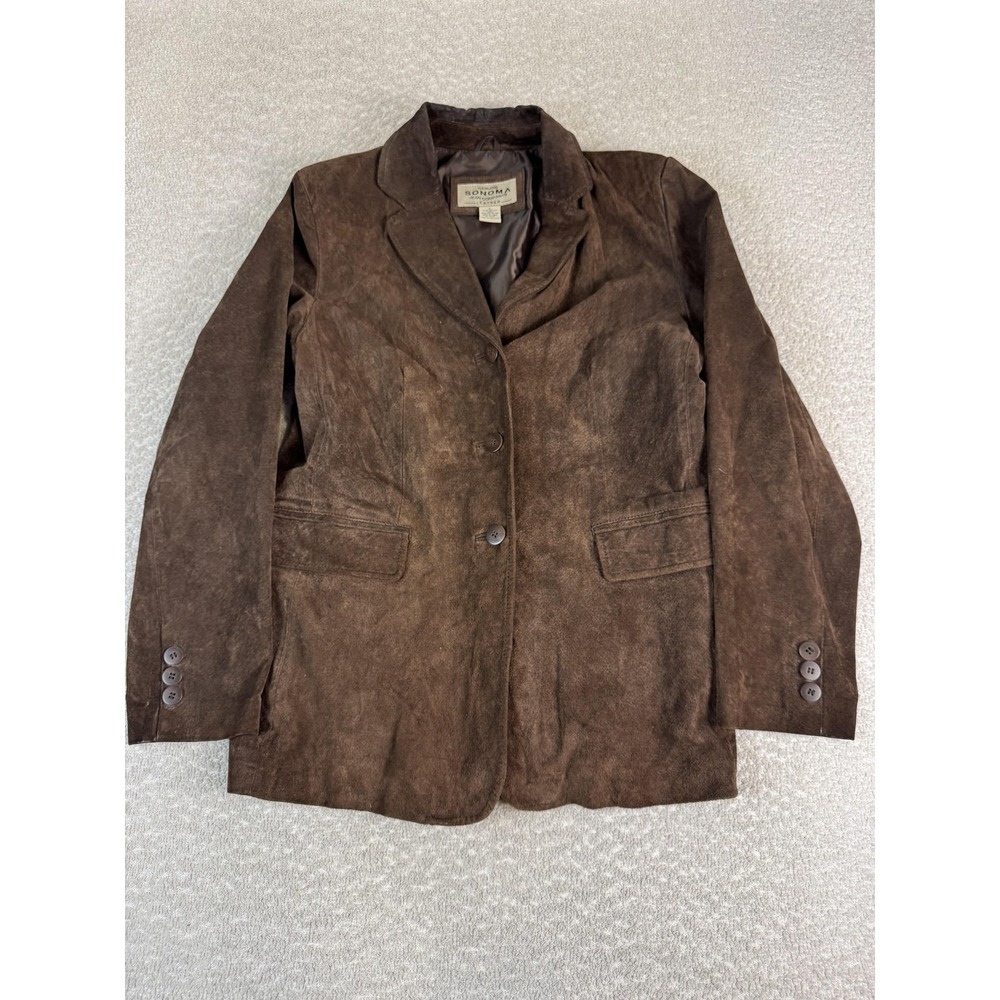 Sonoma Jean Company Jacket Womens Large Brown Suede Leather Blazer‎ Classic